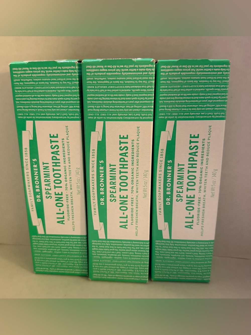 Dr. Bronner's Spearmint All-One Toothpaste Fluoride-Free 5oz 3-Pack Organic
